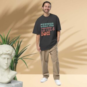 Camping coffee & dogs Oversized faded t-shirt