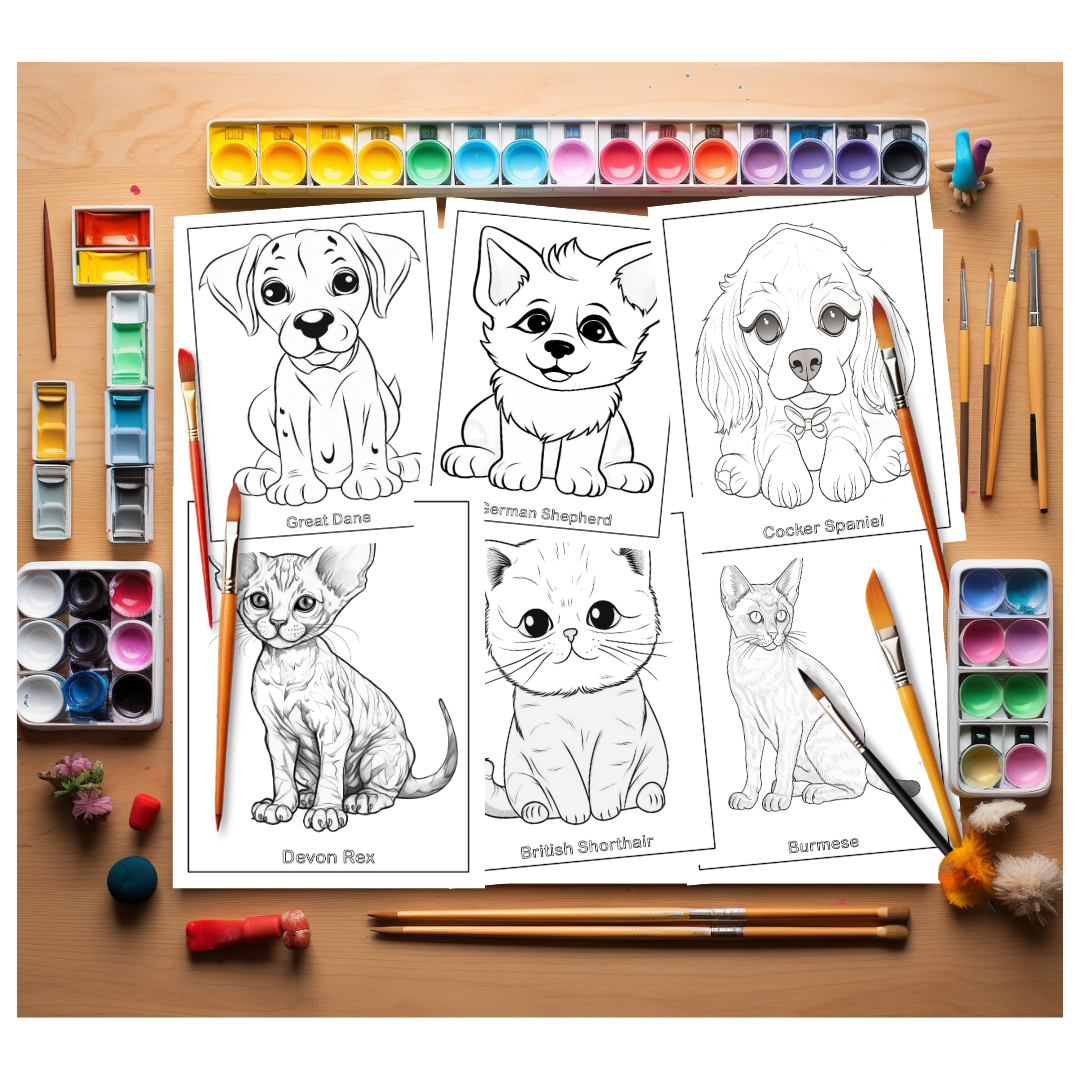Adorable-Puppies-And-Kittens-Coloring-Book-Inside-Sample-1-Pages
