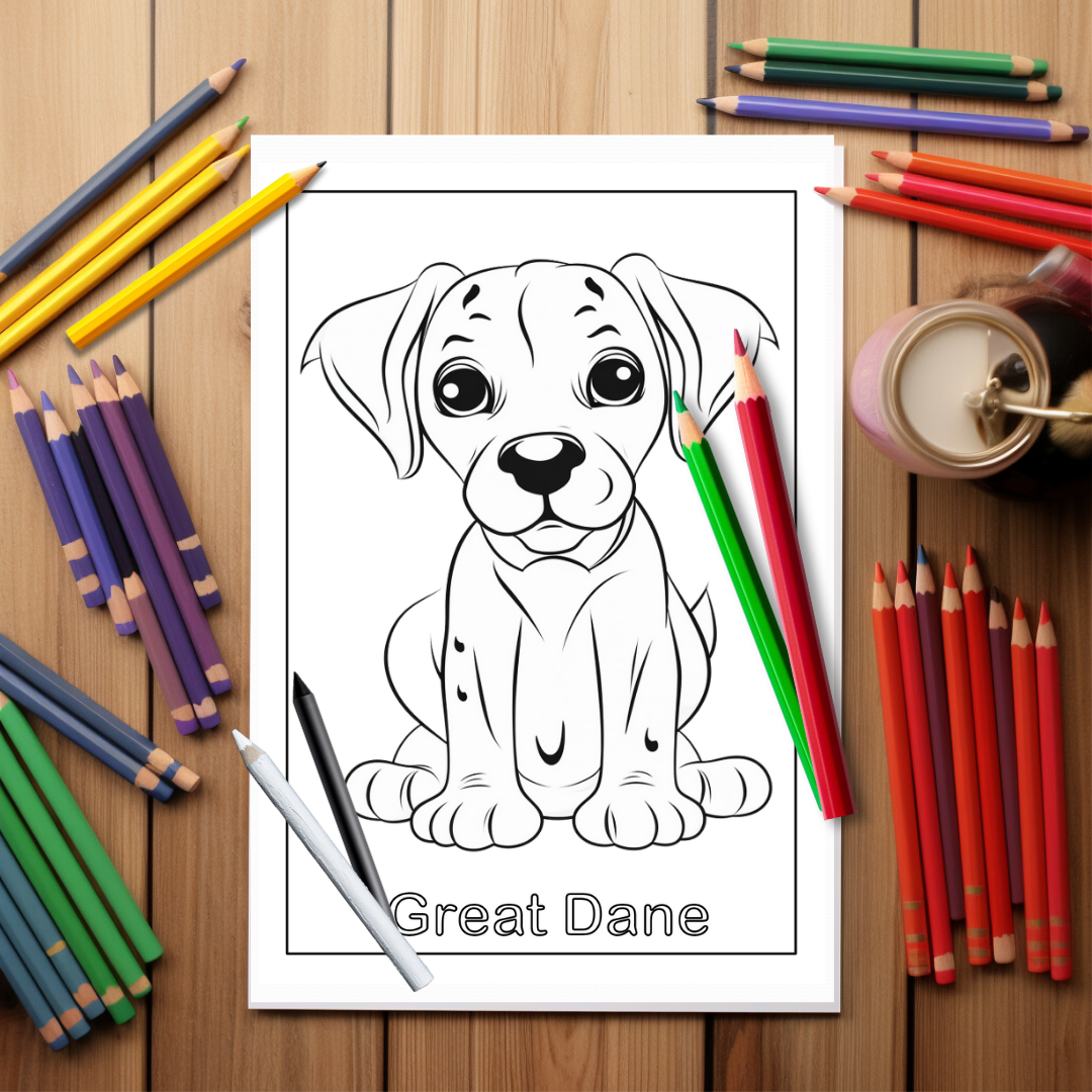 Adorable-Puppies-And-Kittens-Coloring-Book-Inside-Sample-2-Great-Dane