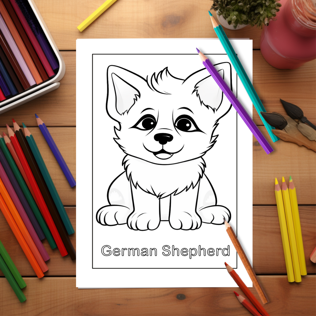 Adorable-Puppies-And-Kittens-Coloring-Book-Inside-Sample-4-German-Shepherd