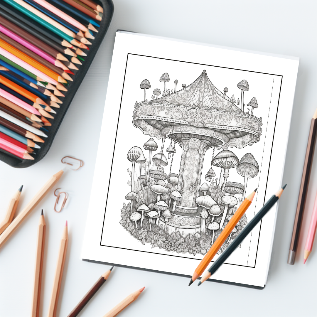Color-Me-Architectural-Coloring-Book-Inside-Sample-8-Mushroom-Carousel