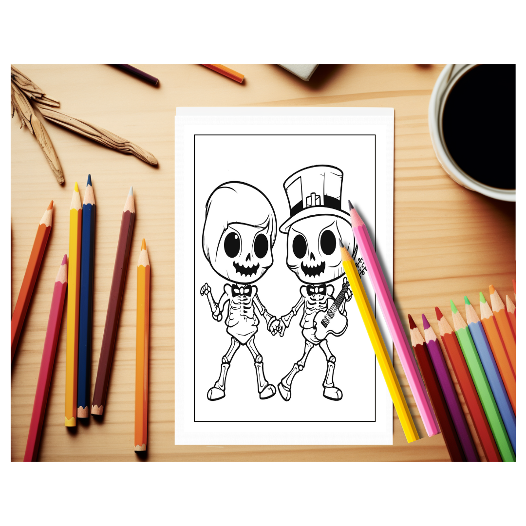 Cute-And-Spooky-Halloween-Coloring-Book-Inside-Sample-2-Dancing-Skeletons