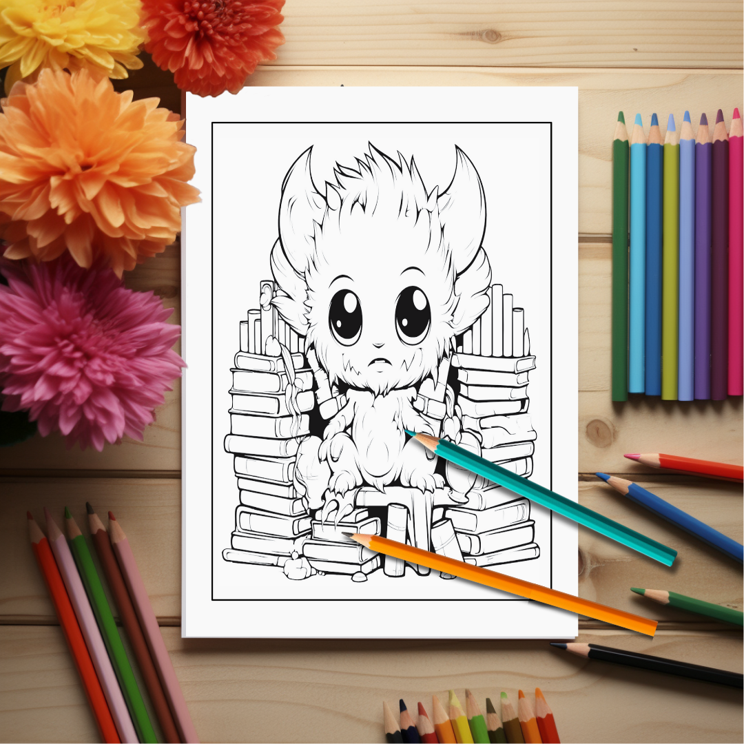 Cute-And-Spooky-Halloween-Coloring-Book-Inside-Sample-8-Monster-In-A-Library